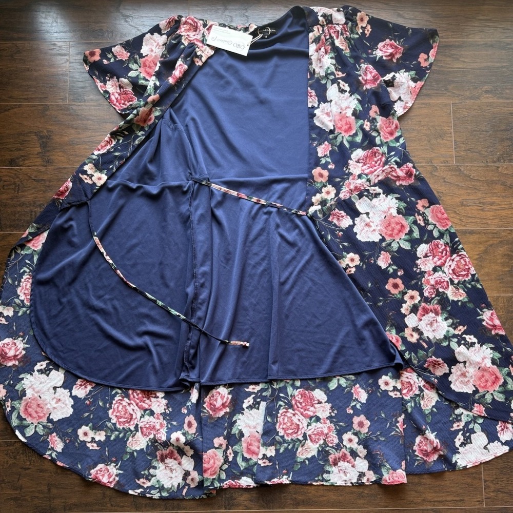 Cato Contour Fit Floral Wrap Dress Women Plus Size 18 NWT Navy Pink Midi Cottage - Picture 5 of 7